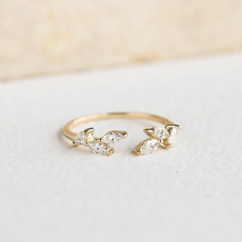 Chic Women's Rings for Fashion-Forward Looks-Open Diamond Leaf Ring 14k Gold - Ada