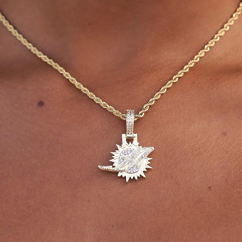 Shop Classic Women's  Necklaces & Pendants with a Modern Twist-Miami Dolphins Official NFL Micro Logo Pendant - Yellow Gold