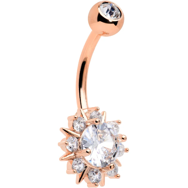 Belly Rings with Creative Details -Clear CZ Gem Rose Gold Tone Luxury Sun Splash Belly Ring Belly Rings with Creative Details -Clear CZ Gem Rose Gold Tone Luxury Sun Splash Belly Ring