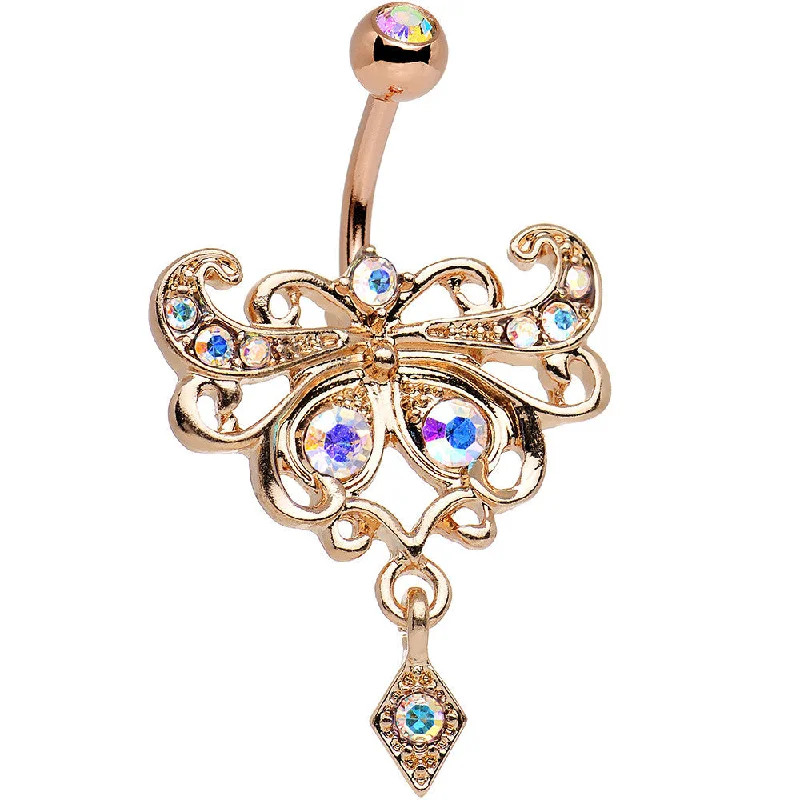 Trendy Belly Rings with Stunning Details -Aurora Rose Gold Anodized Steel Maharani Butterfly Belly Ring Trendy Belly Rings with Stunning Details -Aurora Rose Gold Anodized Steel Maharani Butterfly Belly Ring