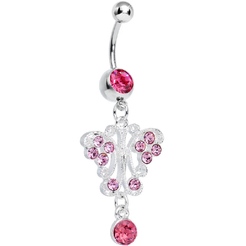 Sparkling Belly Rings for Unique Shine -Pink Gem Elegant Symmetry Butterfly Dangle Belly Ring Sparkling Belly Rings for Unique Shine -Pink Gem Elegant Symmetry Butterfly Dangle Belly Ring