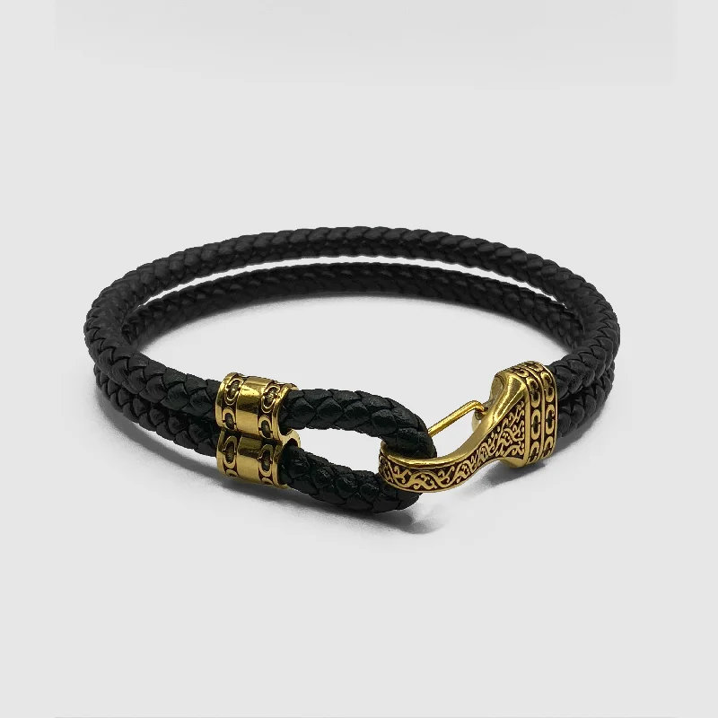 Fashionable Beaded Bracelets for Men-Leather Rope Bracelet (Gold)