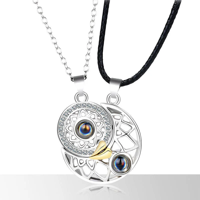 Shop Classic Women's  Necklaces & Pendants with a Modern Twist-Buddha Stones Magnetic Sun Moon Couple Heart Protection Necklace Pendant
