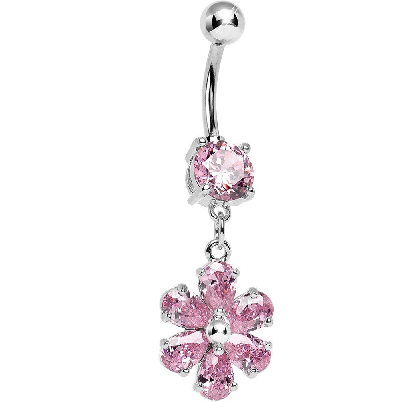 Sparkling Belly Rings with Radiant Stones -Pink Gem Flower Dazzler Dangle Belly Ring Sparkling Belly Rings with Radiant Stones -Pink Gem Flower Dazzler Dangle Belly Ring