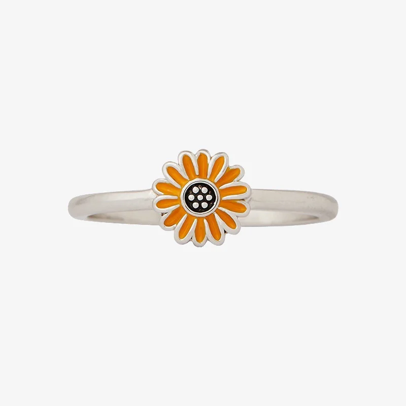 Chic Women's Rings for Fashion-Forward Looks-Enamel Sunflower Ring