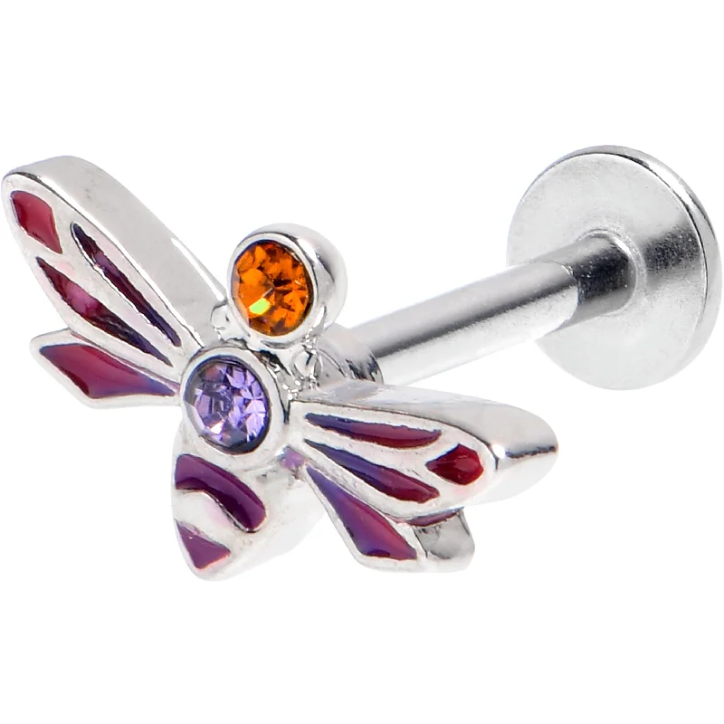 Trendy Lip Rings for Simple Fashion Statements16 Gauge 5/16 Purple Yellow Gem Dragonfly Stripe Labret Monroe Tragus