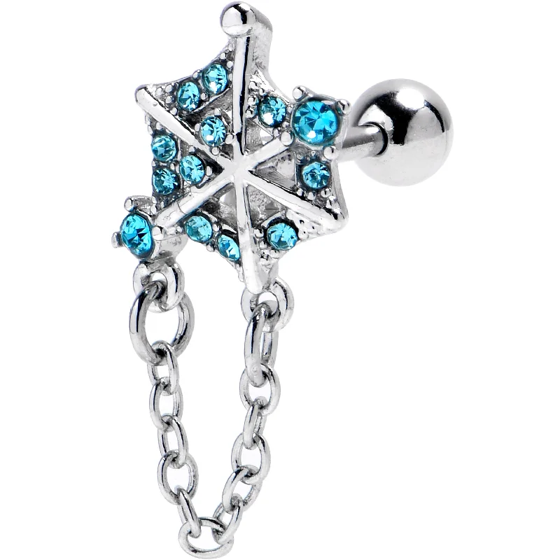 Women's Earrings – Elegant Designs for Every Personality--16 Gauge 1/4 Blue Gem Spiderweb Chain Dangle Cartilage Tragus Earring