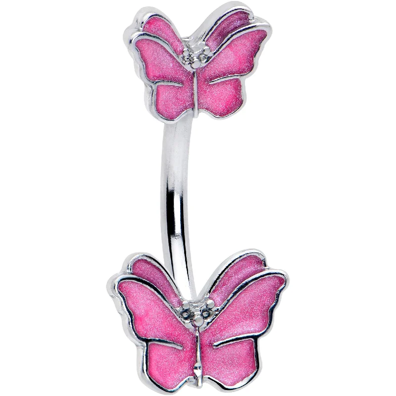 Custom Belly Rings for Personal Flair -Simply Butterfly Pink Double Mount Belly Ring Custom Belly Rings for Personal Flair -Simply Butterfly Pink Double Mount Belly Ring
