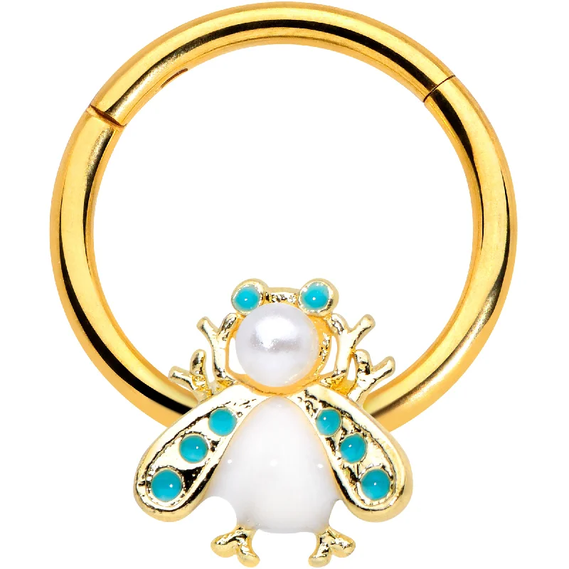 Nose Rings with Glitter -16 Gauge 3/8 White Gem Gold Tone Snow Bug Hinged Segment Ring Nose Rings with Glitter -16 Gauge 3/8 White Gem Gold Tone Snow Bug Hinged Segment Ring