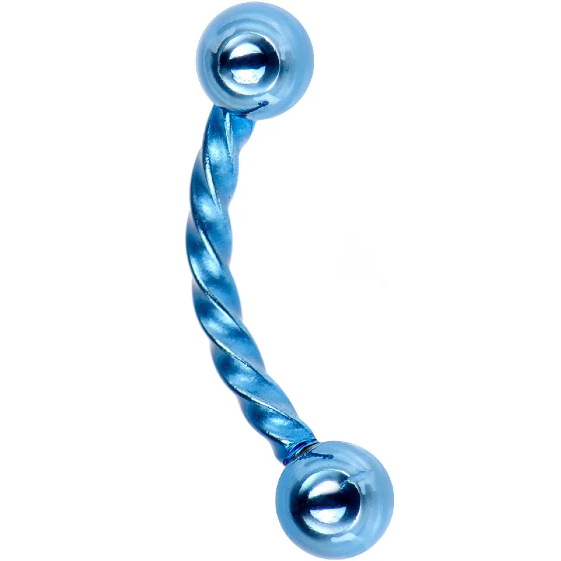 Women's Earrings – Elegant Designs for Every Personality--16 Gauge 5/16 Light Blue IP Seriously Twisted Curved Eyebrow Ring