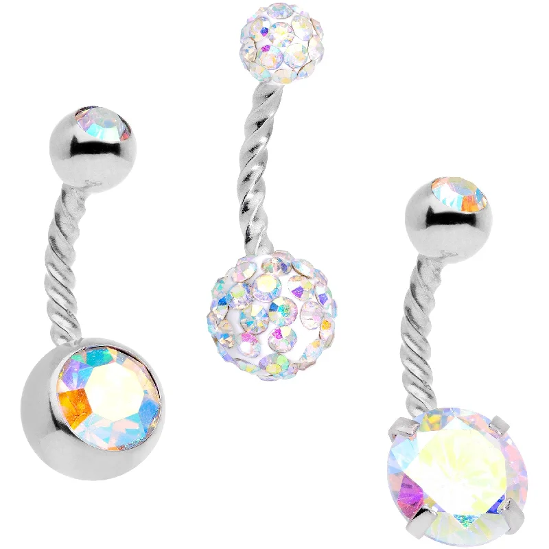 Beautiful Belly Rings for Stunning Fashion -Aurora Gem Disco Ball Twisted Belly Ring Set of 3 Beautiful Belly Rings for Stunning Fashion -Aurora Gem Disco Ball Twisted Belly Ring Set of 3