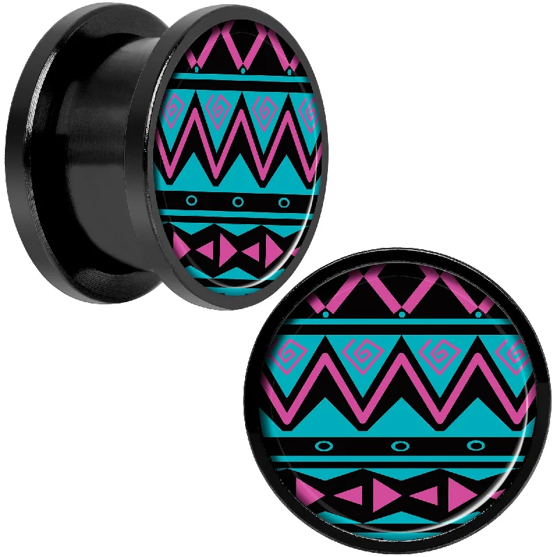 Women's Earrings – Elegant Designs for Every Personality--Pink Teal Tribal Print Black Anodized Screw Fit Plug Set 9/16 Women's Earrings – Elegant Designs for Every Personality--Pink Teal Tribal Print Black Anodized Screw Fit Plug Set 9/16