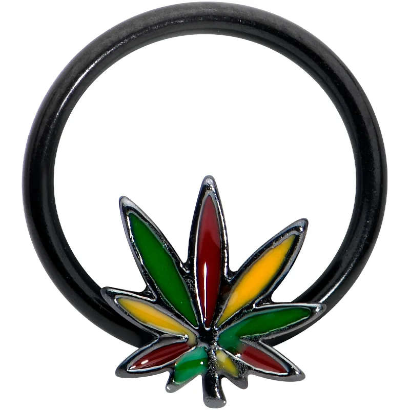 Women's Earrings – Elegant Designs for Every Personality--16 Gauge 3/8 Black Multicolor Pot Leaf BCR Captive Bead Ring