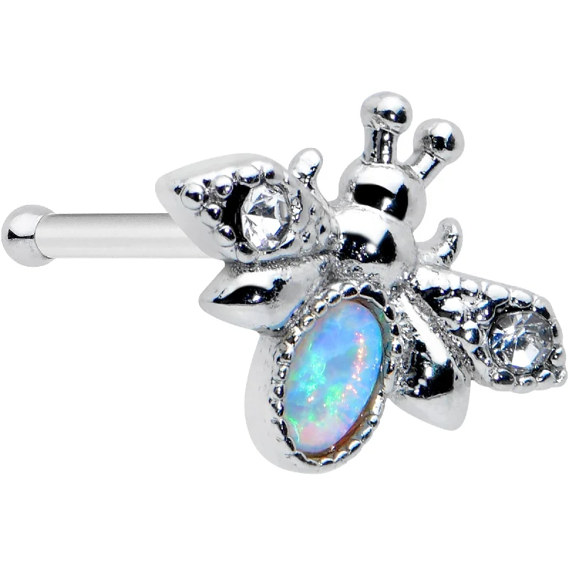Non-Tarnish Nose Rings -20 Gauge 1/4 White Synthetic Opal Insect Nose Bone