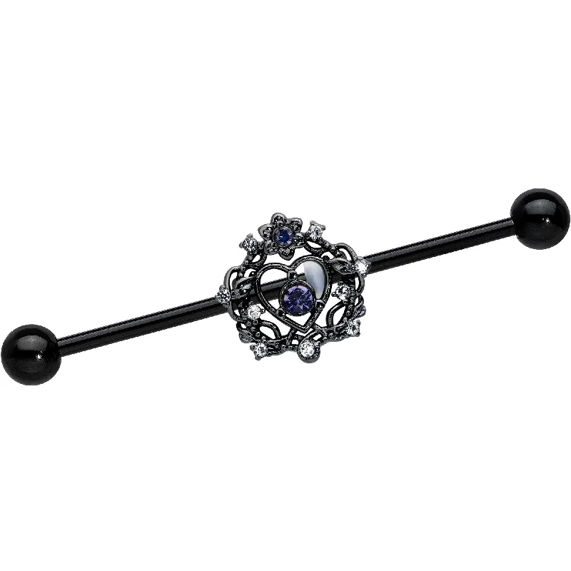 Women's Earrings – Elegant Designs for Every Personality--14 Gauge Purple Gem Black Regal Crown Heart Industrial Barbell 38mm Women's Earrings – Elegant Designs for Every Personality--14 Gauge Purple Gem Black Regal Crown Heart Industrial Barbell 38mm