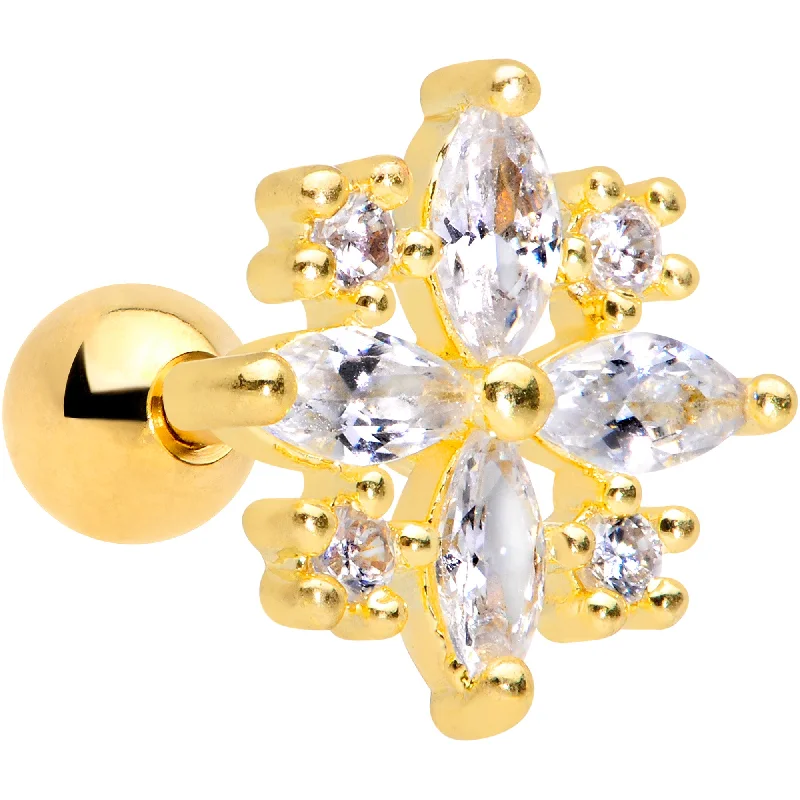 Women's Earrings – Elegant Designs for Every Personality--16 Gauge 1/4 Clear CZ Gem Gold Tone Star Burst Cartilage Tragus