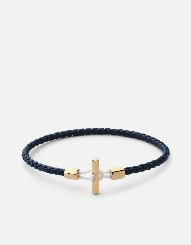 Men's Bracelets with Cross Charms-Vice Leather Bracelet, Gold Vermeil