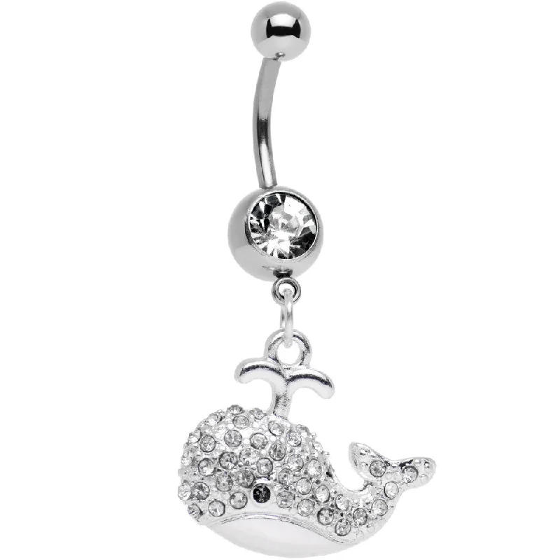 Classic Belly Rings for Subtle Style -Clear Gem Wear Me Out Whale Dangle Belly Ring