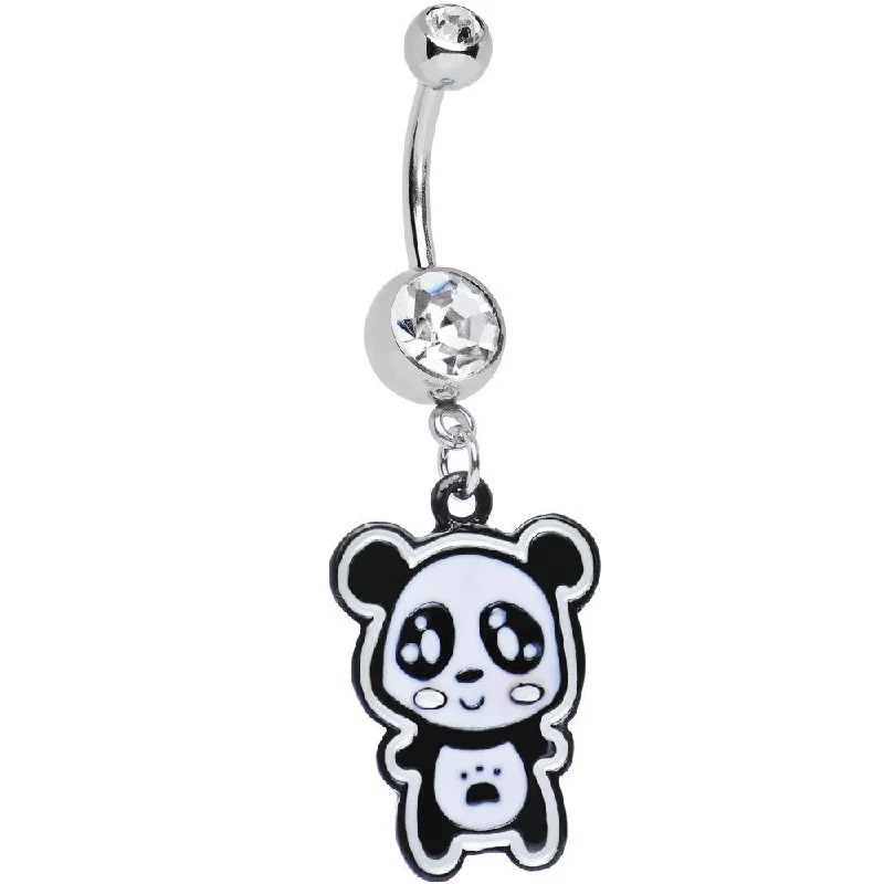 Elegant Belly Rings with Beautiful Accents -Clear Gem Paw Print Tummy Panda Bear Dangle Belly Ring Elegant Belly Rings with Beautiful Accents -Clear Gem Paw Print Tummy Panda Bear Dangle Belly Ring
