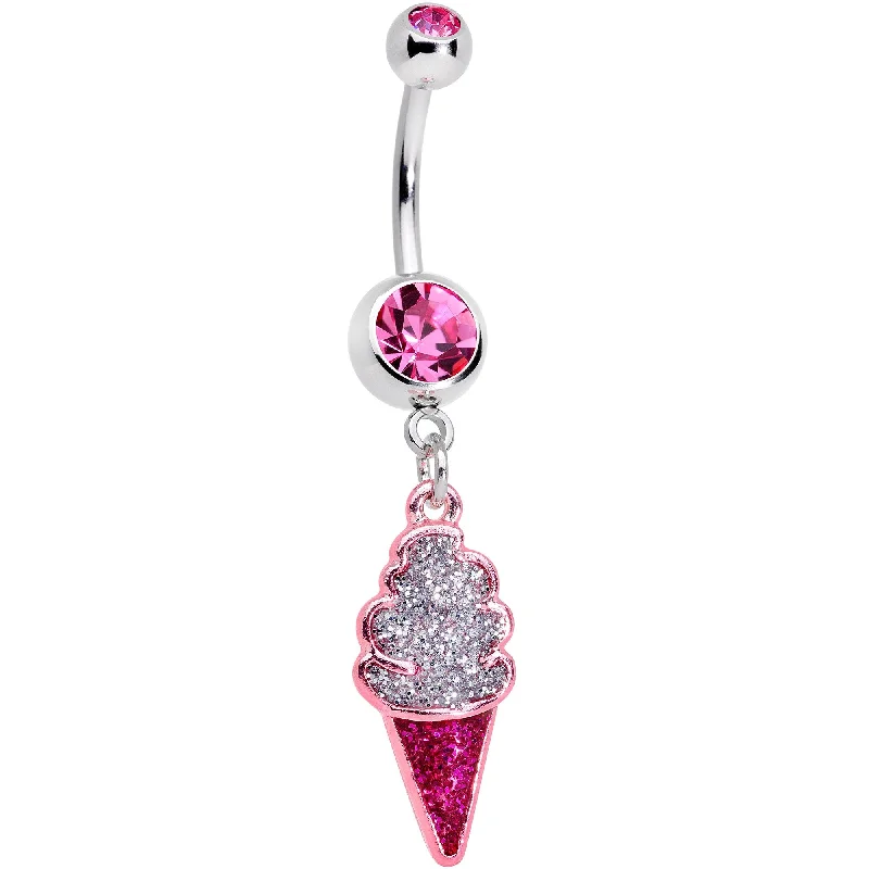 Comfortable Belly Rings for All-Day Wear -Pink Gem Glitter Sprinkles Ice Cream Cone Dangle Belly Ring Comfortable Belly Rings for All-Day Wear -Pink Gem Glitter Sprinkles Ice Cream Cone Dangle Belly Ring