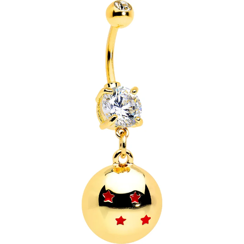Designer Belly Rings with Stunning Finish -Licensed Dragonball Z Clear CZ Gem Gold Hue Starball Dangle Belly Ring Designer Belly Rings with Stunning Finish -Licensed Dragonball Z Clear CZ Gem Gold Hue Starball Dangle Belly Ring