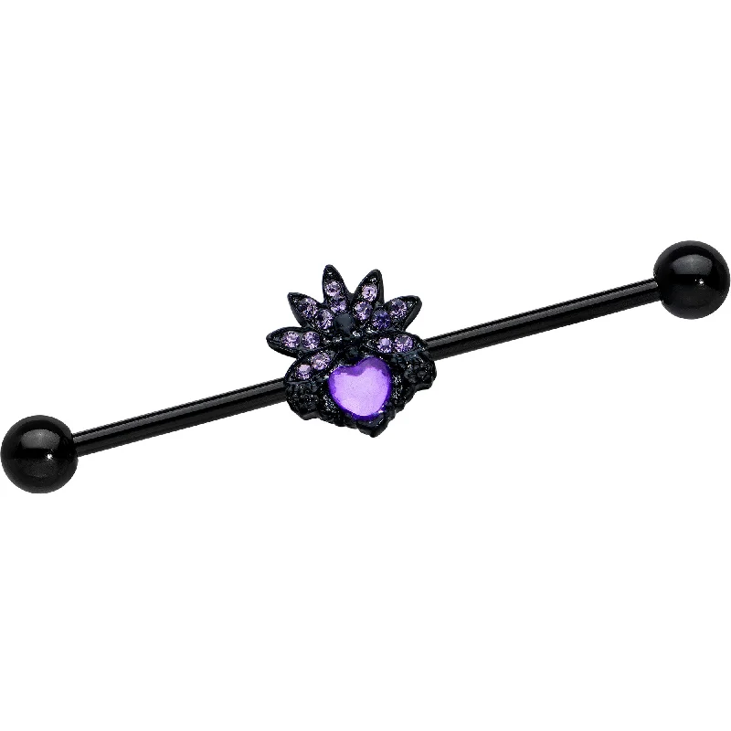 Women's Earrings – Elegant Designs for Every Personality--14 Gauge Purple Gem Black Skull Blossom Heart Industrial Barbell 38mm Women's Earrings – Elegant Designs for Every Personality--14 Gauge Purple Gem Black Skull Blossom Heart Industrial Barbell 38mm
