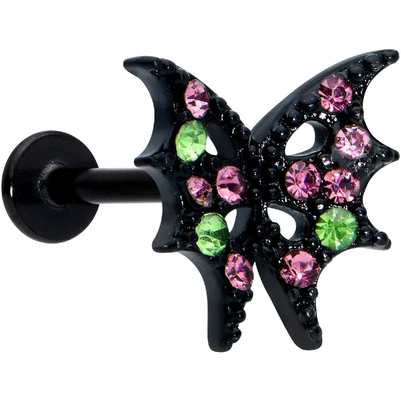 Bold Lip Rings for Dramatic Effect16 Gauge 5/16 Pink Green Gem Black Bat Wings Halloween Labret Tragus Bold Lip Rings for Dramatic Effect16 Gauge 5/16 Pink Green Gem Black Bat Wings Halloween Labret Tragus