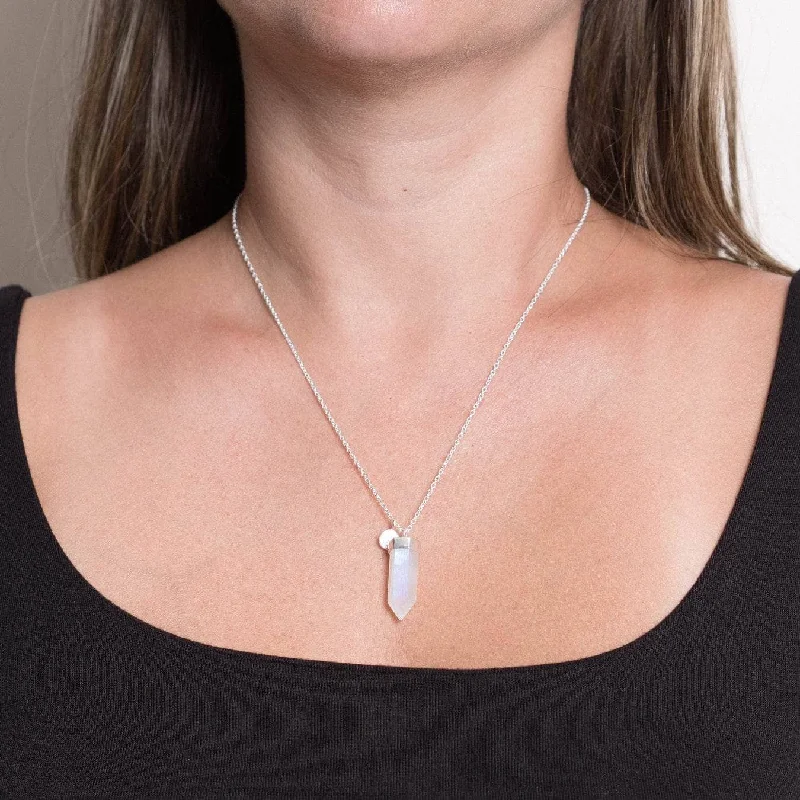 Shop Classic Women's Necklaces & Pendants with a Modern Twist-Rainbow Moonstone Crystal Point Necklace Shop Classic Women's Necklaces & Pendants with a Modern Twist-Rainbow Moonstone Crystal Point Necklace