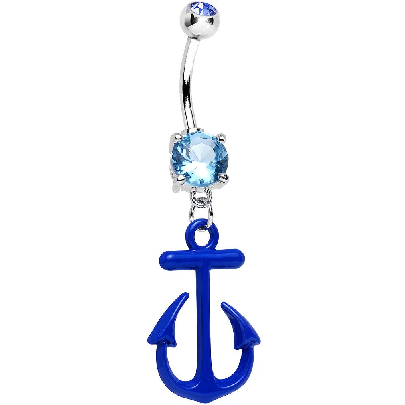 Stylish Belly Rings for Bold Fashion Statements -Aqua Gem Nautical Blue Anchor Dangle Belly Ring Stylish Belly Rings for Bold Fashion Statements -Aqua Gem Nautical Blue Anchor Dangle Belly Ring