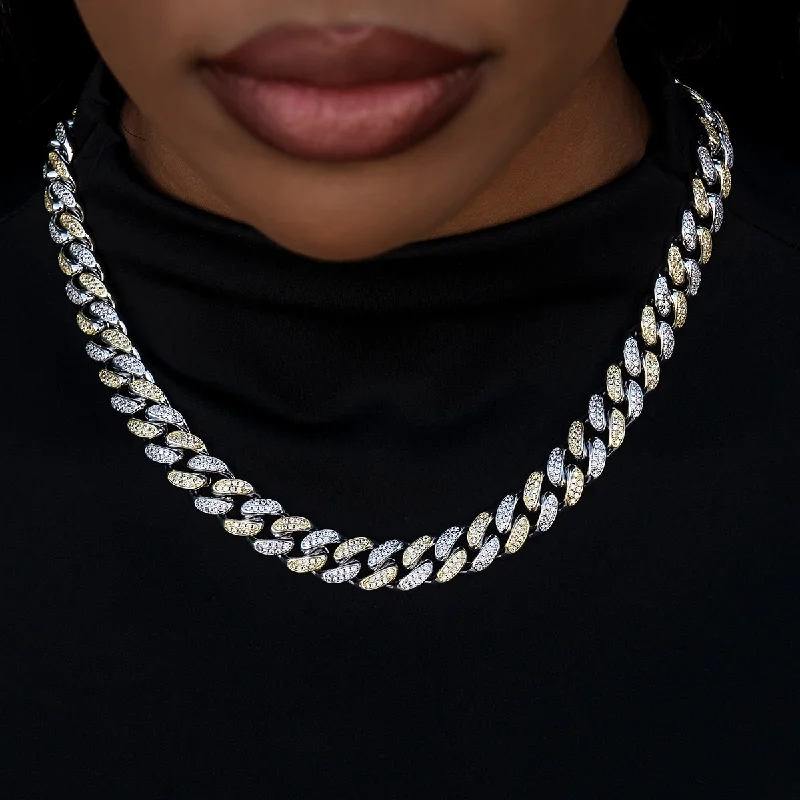 Shop Classic Women's Necklaces & Pendants with a Modern Twist-Diamond Cuban Link Chain in White/Yellow Gold- 12mm Shop Classic Women's Necklaces & Pendants with a Modern Twist-Diamond Cuban Link Chain in White/Yellow Gold- 12mm