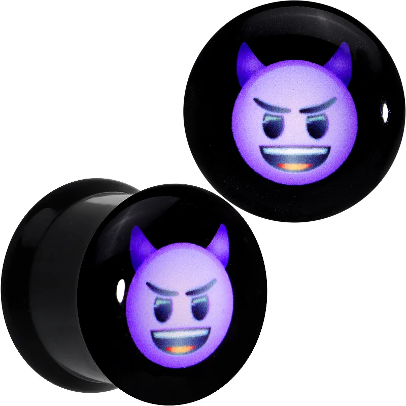 Women's Earrings – Elegant Designs for Every Personality--1/2 Licensed Purple Devil emoji Acrylic Double Flare Plug Set