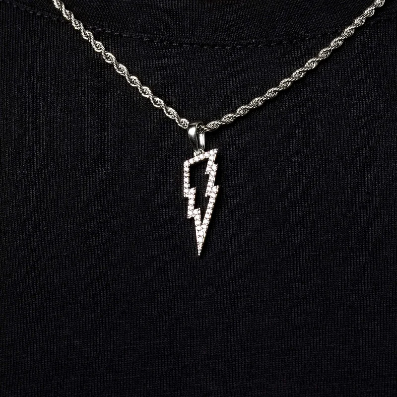 Exclusive Men's Necklaces & Pendants for the Modern Gentleman-Micro Iced Lightning Bolt Pendant in White Gold Exclusive Men's Necklaces & Pendants for the Modern Gentleman-Micro Iced Lightning Bolt Pendant in White Gold