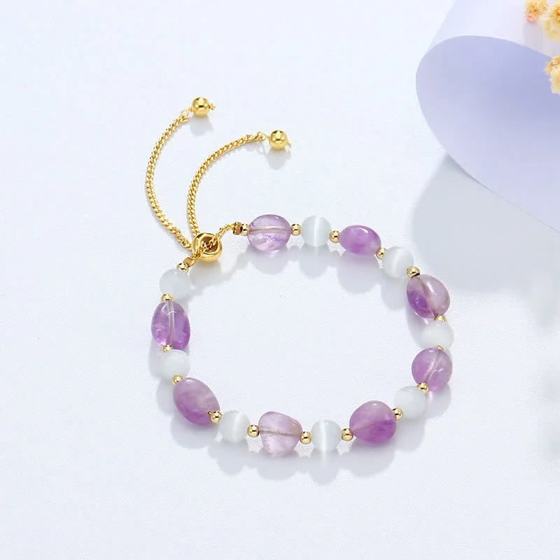 Women's Bangles with Gold Detailing-Buddha Stones Amethyst Pink Crystal Black Rutilated Quartz Spiritual Awareness Bracelet Women's Bangles with Gold Detailing-Buddha Stones Amethyst Pink Crystal Black Rutilated Quartz Spiritual Awareness Bracelet