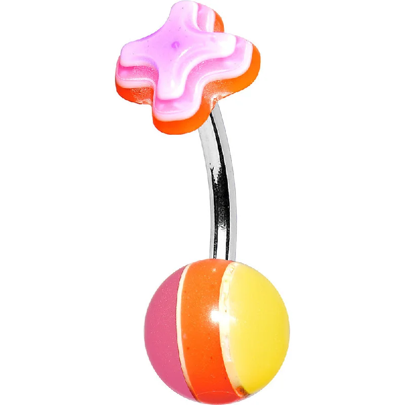 Belly Rings for Trendy Women -Light Pink Acrylic Multi Layered Striped Ball Cross Flower Belly Ring Belly Rings for Trendy Women -Light Pink Acrylic Multi Layered Striped Ball Cross Flower Belly Ring