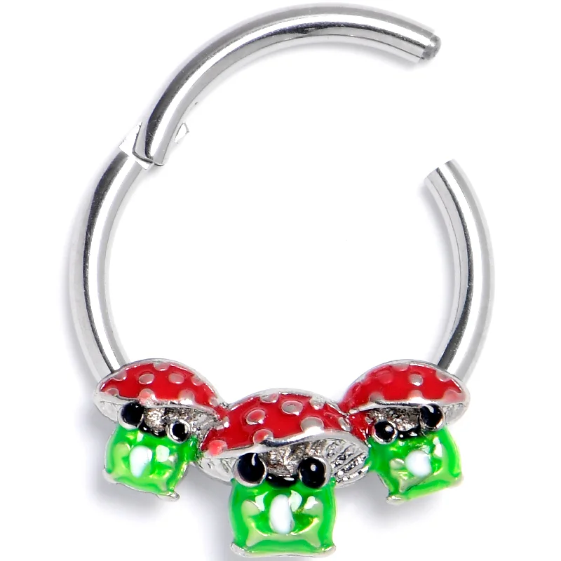 Elegant Nose Rings with Stones -16 Gauge 3/8 Happy Mushroom Trio Hinged Segment Ring Elegant Nose Rings with Stones -16 Gauge 3/8 Happy Mushroom Trio Hinged Segment Ring