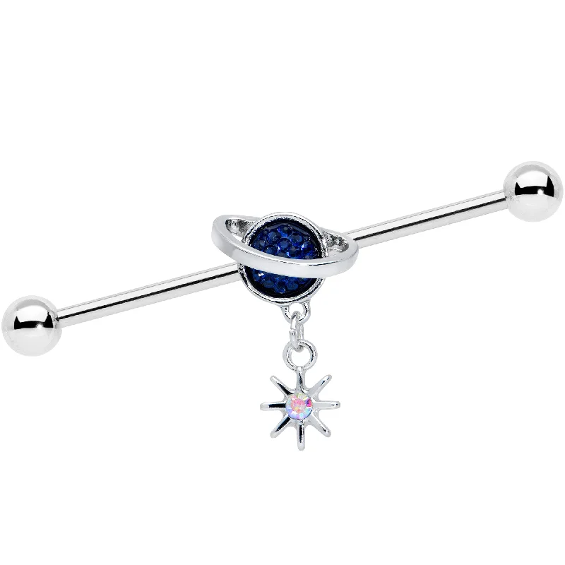Women's Earrings – Elegant Designs for Every Personality--14 Gauge Aurora Blue Gem Saturn Star Dangle Industrial Barbell 38mm Women's Earrings – Elegant Designs for Every Personality--14 Gauge Aurora Blue Gem Saturn Star Dangle Industrial Barbell 38mm