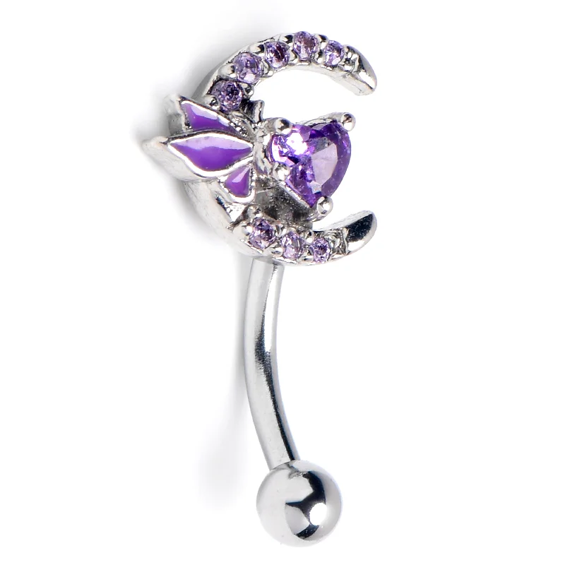 Women's Earrings – Elegant Designs for Every Personality--16 Gauge 5/16 Purple Gem Butterfly Moon Heart Curved Eyebrow Ring