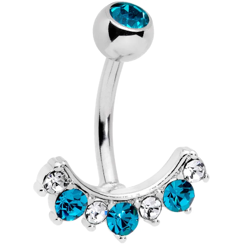 Trendy Belly Rings for Statement Looks -Aqua Clear CZ Gem Wave Of Glamour Belly Ring Trendy Belly Rings for Statement Looks -Aqua Clear CZ Gem Wave Of Glamour Belly Ring