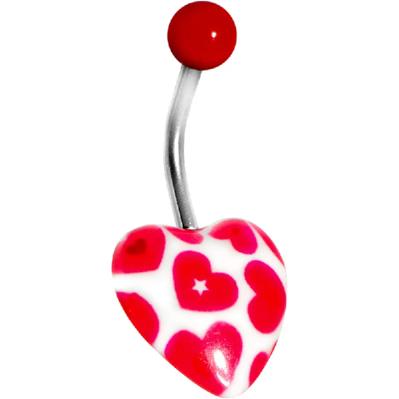 Comfortable Belly Rings with Stylish Detailing -White and Red Heart Belly Ring