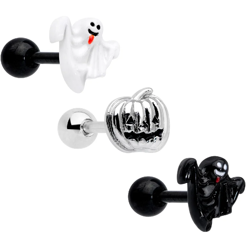 Women's Earrings – Elegant Designs for Every Personality--16 Gauge 1/4 Ghosts Pumpkin Halloween Cartilage Tragus Set of 3