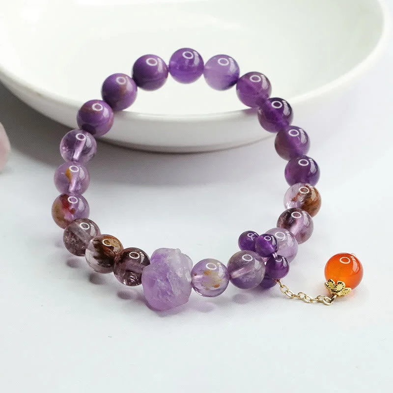 Sleek and Chic Bangles for Women-Buddha Stones Natural Amethyst Purple Phantom Gemstone Spiritual Awareness Bracelet Sleek and Chic Bangles for Women-Buddha Stones Natural Amethyst Purple Phantom Gemstone Spiritual Awareness Bracelet