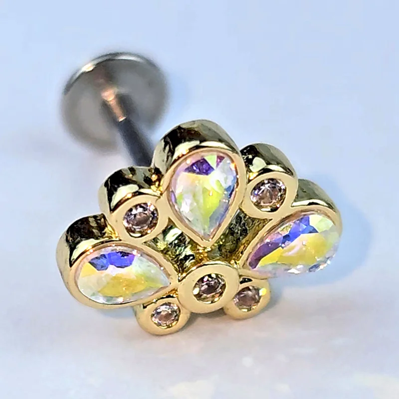 Comfortable Lip Rings for Sensitive Piercings16 Gauge 1/4 Aurora Gem Golden Crown Deluxe Labret Comfortable Lip Rings for Sensitive Piercings16 Gauge 1/4 Aurora Gem Golden Crown Deluxe Labret