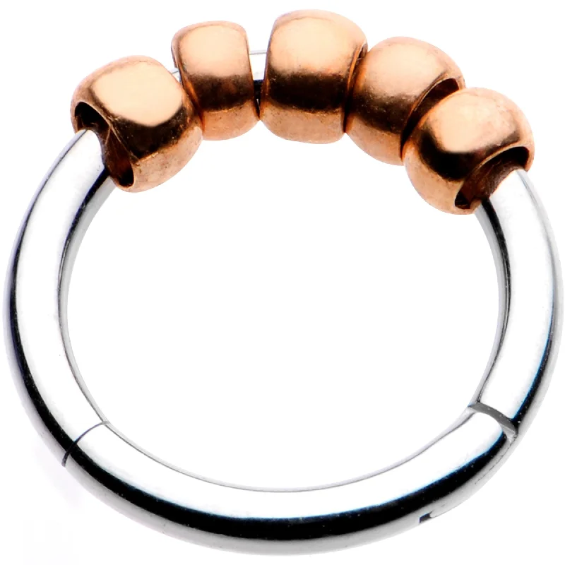 Women's Earrings – Elegant Designs for Every Personality--5/16 Rose Gold Tone Classic Bead Hinged Segment Ring Circular Barbell