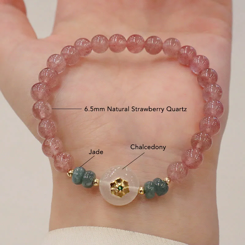 Silver Bangles with Charm Settings for Women-Buddha Stones Natural Strawberry Quartz Chalcedony Jade Healing Bracelet Silver Bangles with Charm Settings for Women-Buddha Stones Natural Strawberry Quartz Chalcedony Jade Healing Bracelet