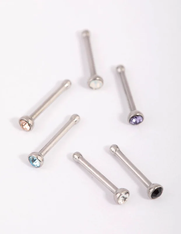 Nose Rings with Opals -Surgical Steel Frosty Nose Studs