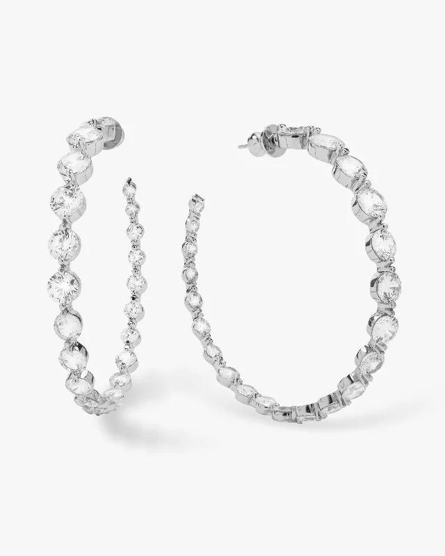 Women's Earrings – Elegant Designs for Every Personality--She's an Icon Hoops 2" - Silver|White Diamondettes Women's Earrings – Elegant Designs for Every Personality--She's an Icon Hoops 2" - Silver|White Diamondettes
