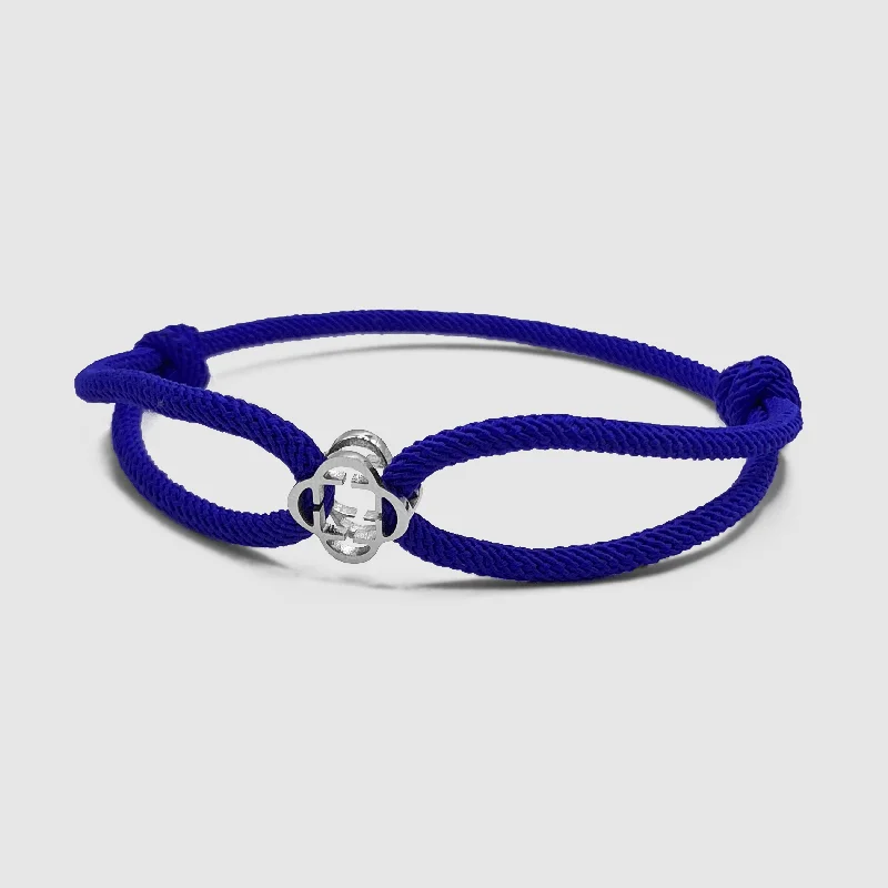 Elegant Bracelets for Men-Cobalt Blue Cord Bracelet (Silver)