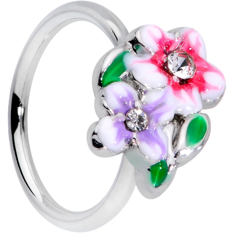 Fashionable Nose Rings with Luxurious Appeal -20 Gauge 5/16 Clear Gem Fanciful Flowers Nose Hoop Fashionable Nose Rings with Luxurious Appeal -20 Gauge 5/16 Clear Gem Fanciful Flowers Nose Hoop