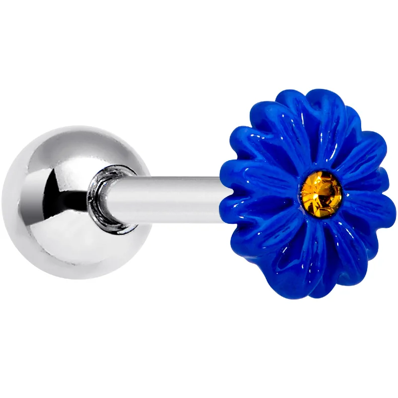 Women's Earrings – Elegant Designs for Every Personality--16 Gauge 1/4 Yellow Gem Blue Sunflower Cartilage Tragus Earring
