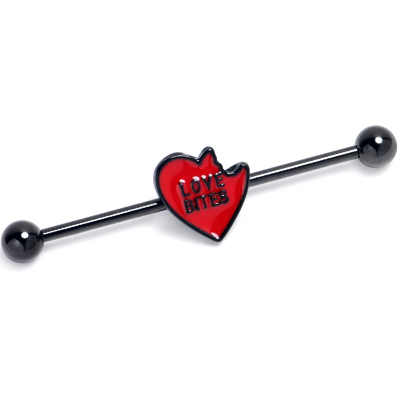 Women's Earrings – Elegant Designs for Every Personality--14 Gauge Black Love Bites Heart Valentine Industrial Barbell 38mm